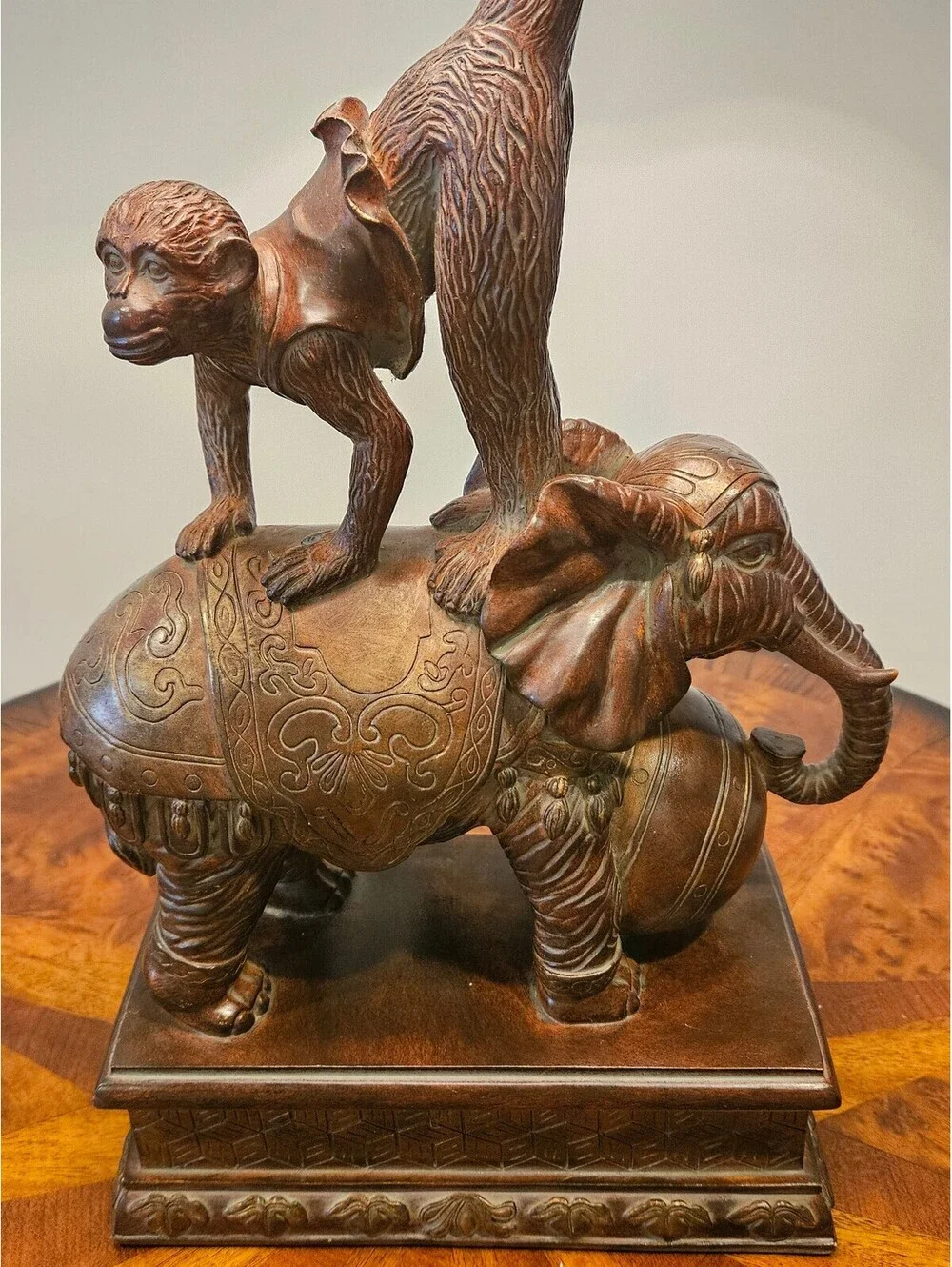 Rare Maitland-Smith Whimsical Elephant & Monkey Figural Table Lamp - 33 In Tall